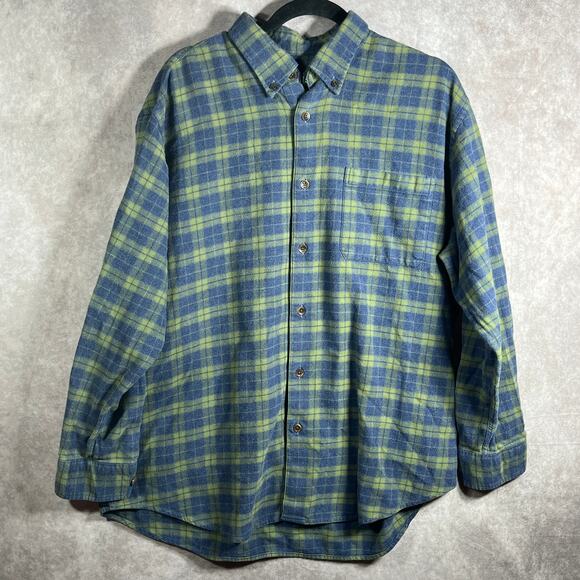 Orvis ShOrvisirt Mens XL Blue Yellow Plaid Flannel Button Down Long Sleeves Work - Picture 1 of 10
